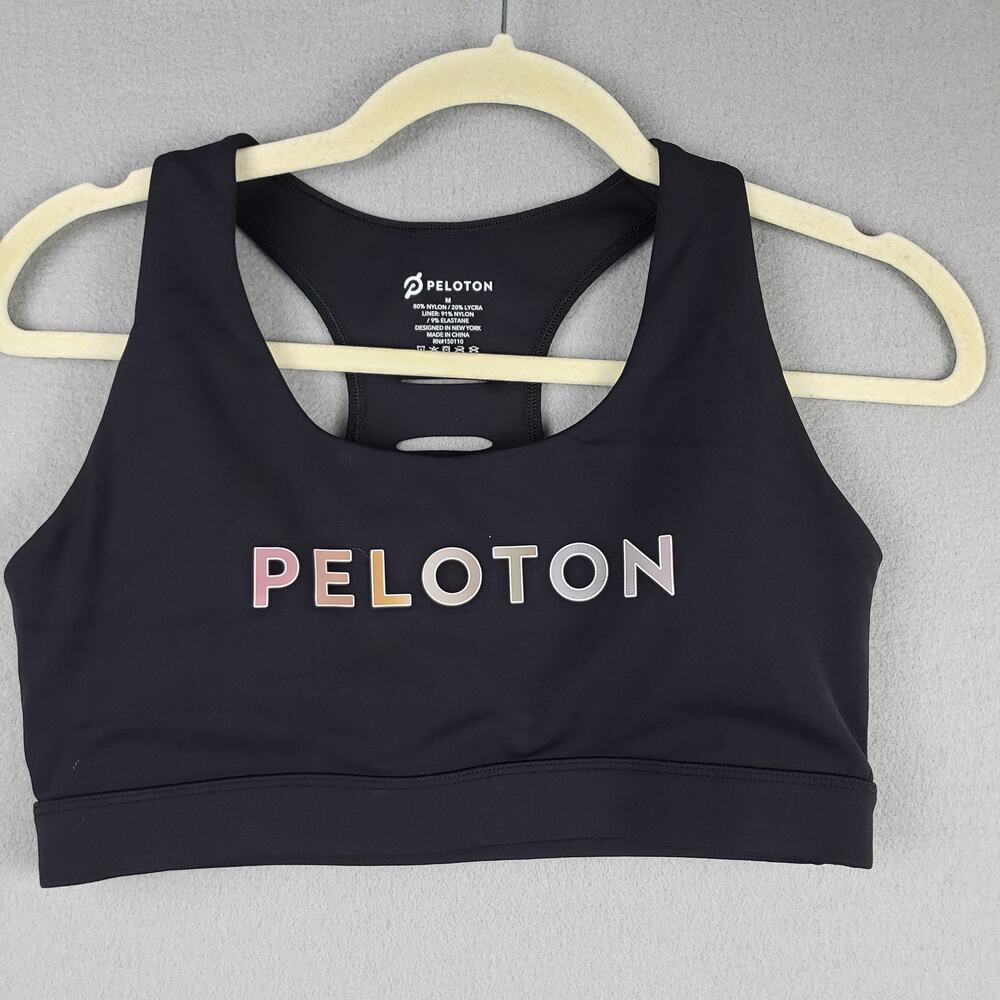 Peloton M Sports Bra Black Advance Racerback Compressive Cycling Gym Workout
